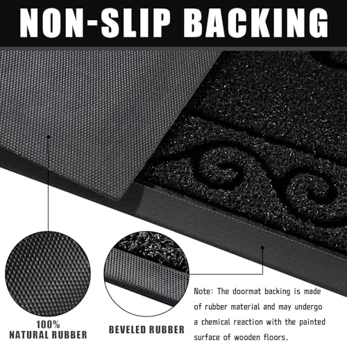 Yimobra Welcome Mats for Front Door 36x24, Heavy Duty Waterproof Outdoor Door Mat Outside Entrance, Non-Slip Low Profile Indoor Entryway Mat for Garage Patio, Black - Image 3
