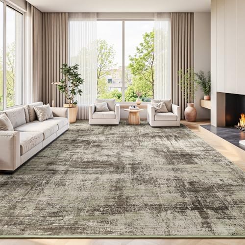 9x12 Area Rug for Living Room, Abstract Washable Non-Slip Large Rugs, Brown by Lofus