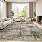 9x12 Area Rug for Living Room, Abstract Washable Non-Slip Large Rugs, Brown by Lofus