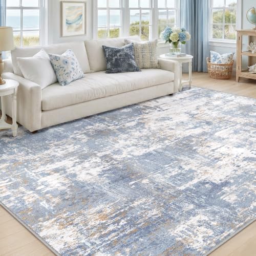 RELEANY Washable 6'x9' Abstract Area Rug for Living Room Light Blue by RELEANY