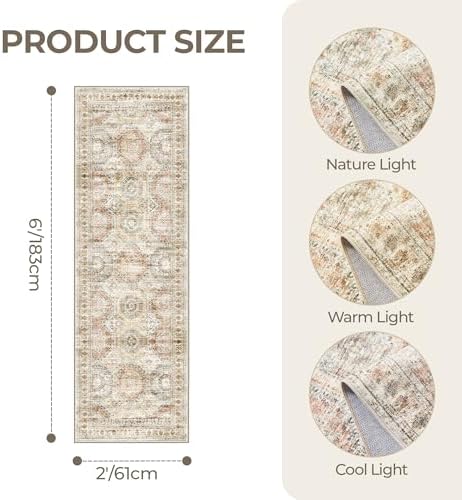 Washable Runner Rugs for Bedroom - 2x6 Runner Rug Non Slip, Ultra-Thin Entryway Runner, Soft Abstract Kitchen Runner for Hallway, Laundry, Bathroom, Indoor Door Mat(2'x6', Brown/Pink) - Image 2