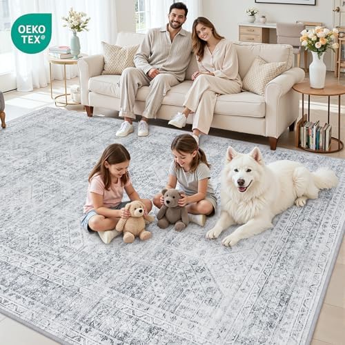 10x12 Area Rugs Living Room: Bedroom Neutral Washable Carpet Gray - Image 7