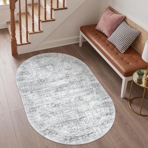 3x5 Oval Rug for Bedroom,Washable Area Rug,Grey - Image 5
