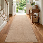 2x6 Beige Solid Runner Rug Washable Non-Slip for Kitchen Hallway Bathroom - Image 2