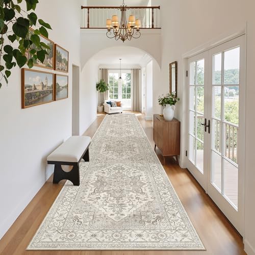 Madane Hallway Runner Rug 2'6''x16' Kitchen Runners Vintage, Beige/Brown - Image 4