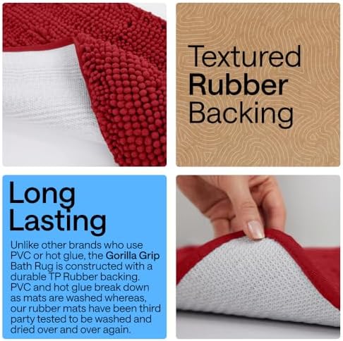 GORILLA GRIP Bath Rug Mat for Bathroom, Absorbent Chenille, 36x24 Red - Image 3