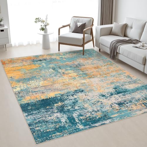 Area Rug Living Room: 4x4 Modern Washable Soft Carpet Rosy Haze by FXRHLP