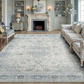 HUGEAR 8x10 Light Blue Retro Floral Washable Area Rug for Living Room by HUGEAR