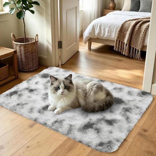 3x5 Tie-Dyed Grey and White Fluffy Area Rug Non-Slip for Bedroom Entryway - Image 2
