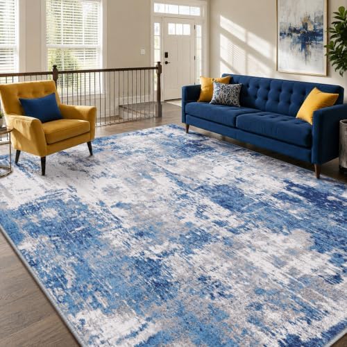 RELEANY Washable 5'x7' Abstract Area Rug for Living Room Blue Gray - Image 3