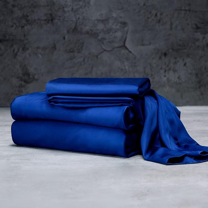 LUXOME Luxury Sheet Set | 100% Rayon (Viscose) from Bamboo | Twin XL - Sapphire | Deep Pockets | 3-Piece Set (Fitted, Flat, Pillowcase)