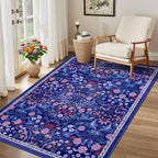 PLHXFR Area Rug Living Room: 3x5 Floral Washable Boho Soft Carpet Blue - Image 4
