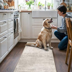 Washable 2x5 Kitchen Runner Rug: Abstract Water Resistant Sink Stove Entryway Rug Soft Living Room Bedroom Beside Carpet Thin Low Pile Non-Slip Hallway Bathroom Laundry Room Floor Mat(2X5,Beige/Cream) - Image 2