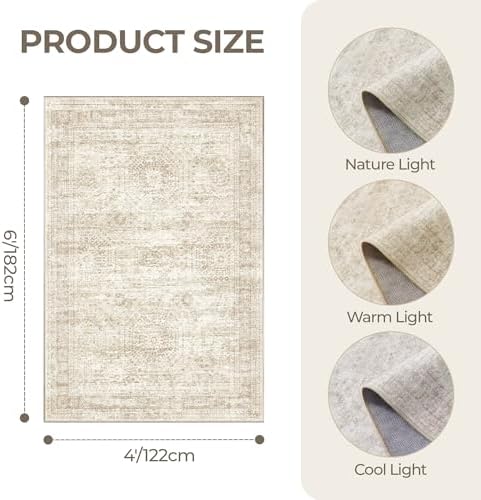 4x6 Area Rug for Entryway,Washable Kitchen Rug,Beige - Image 2