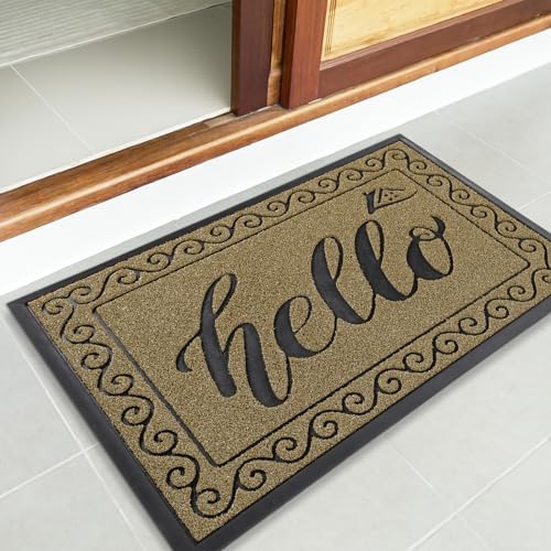Yimobra Welcome Mats for Front Door 29.5x17, Heavy Duty Waterproof Outdoor Door Mat Outside Entrance, Non-Slip Low Profile Indoor Entryway Mat for Garage Patio, Beige Brown - Image 6
