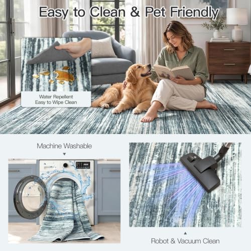 9x12 Area Rug for Living Room, Abstract Washable Non-Slip Rugs, Slate Grey - Image 4