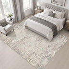 Area Rug Living Room: 4x4 Modern Washable Soft Carpet Brown Beige - Image 3