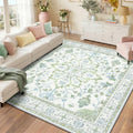 RELEANY Washable Area Rug, Square 8'x8', Green/White/Blue by RELEANY