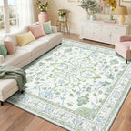 RELEANY Washable Area Rug, Square 8'x8', Green/White/Blue by RELEANY