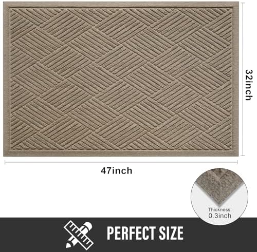 HIYARD Sturdy Front Door Mat, Absorbent Muddy Dirt Resist Welcome Door Mats Outdoor Indoor, Stain and Fade Resistant, Non-Slip Rubber Backing Low Profile Doormat for Entryway, 47×32, Beige - Image 2