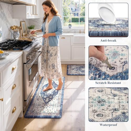Collive Boho Kitchen Rugs Sets of 2 Non Slip Padded Mats, 20"x47"+20"x32" - Image 6