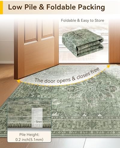 RELEANY Washable Area Rug, 4'x6', Green/Dark Green/Gray - Image 5