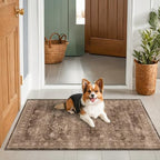 Brown Boho Washable Entry Rug, 3x4 Rugs for Entryway Kitchen Bathroom Door Mat Indoor Entrance, Non Slip Rubber Backing, Stain & Fade Resistant, Earthy Taupe Floral Design by HazoHaus