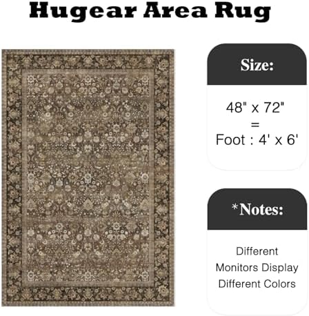 HUGEAR 4x6 Brown Vintage Floral Washable Area Rug for Entryway - Image 2