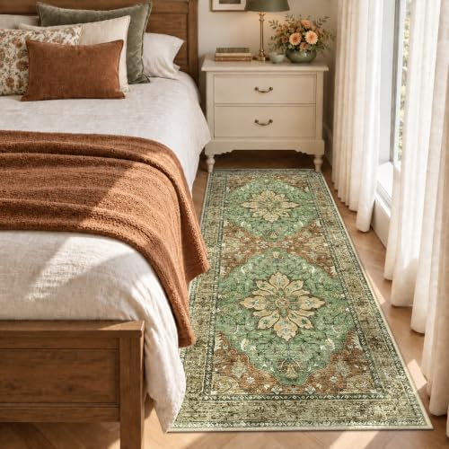 RELEANY Washable Area Rug, Runner 2'x6', Brick/Brown/Green - Image 3