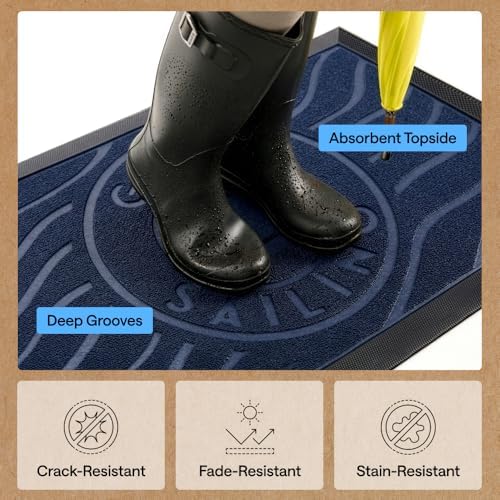 GORILLA GRIP WeatherMAX Door Mat, Indoor Outdoor Use, 35x23, Navy Sailboat - Image 5