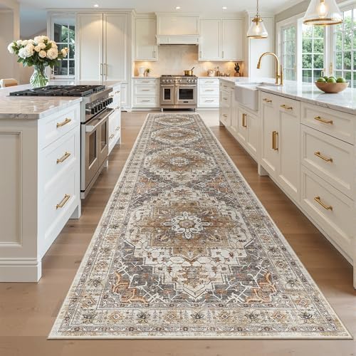 Madane Hallway Runner Rug 3x14 Washable Kitchen Runners Long, Turmeric/Grey - Image 4