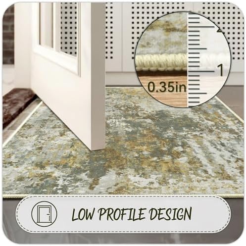 Entryway Rug 3x5 Green Door Mat Indoor Entrance 36x60, Washable Small Throw Rugs for Kitchen Floor, Entry, Front Door, Bedroom Bedside, Non-Slip Low Pile Stain & Fade Resistant, Sage Green - Image 5