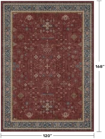 Hazo Haus Moroccan Big Rugs for Living Room - Dark Red 10x14 Area Rug for Large Bedroom, Dining Room, Washable Lightweight Low Pile Foldable Oriental Burgendy Home Décor - Image 2