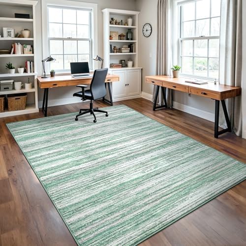 Chicrug 4x6 Green Washable Striped Abstract Area Rug Bedroom Living Room - Image 5