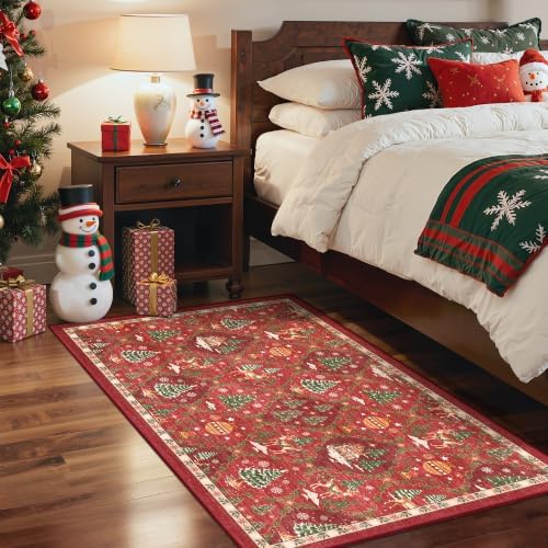 Madane Christmas Area Rug 2x3, Red Entryway Xmas Carpet Holiday Decor - Image 3