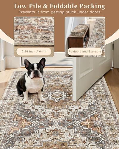 Madane Kitchen Runner Rug 2x7 with Rubber Backing Non Slip, Turmeric/Grey - Image 6