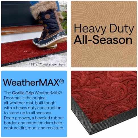 GORILLA GRIP WeatherMAX Door Mat, Indoor Outdoor, 35x23, Red Vintage Wine - Image 3