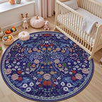 PLHXFR Round Area Rug Living Room: 6 ft Floral Washable Soft Carpet Blue - Image 5