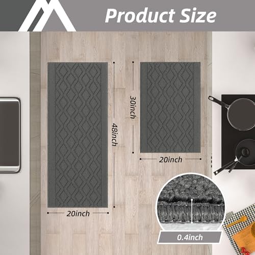 COSY HOMEER 48x20Inch/30X20Inch Kitchen Rug Mats,Grey - Image 6