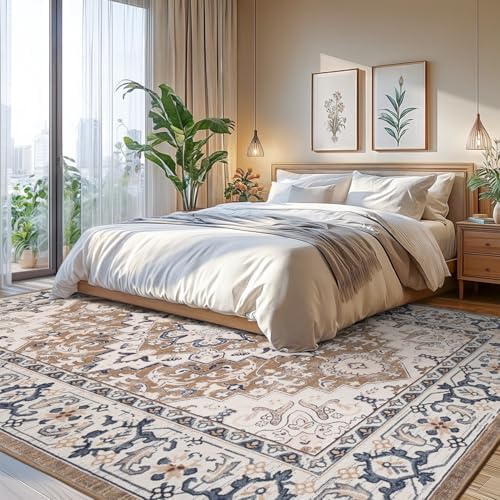 Lofus 7x10 Area Rugs for Living Room Bedroom, Soft Boho Carpet Floral Brown - Image 2