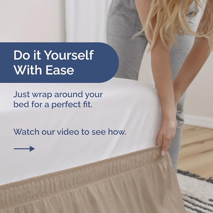 Wrap Around Dust Ruffle Bed Skirt - Cream - for Full Size Beds w/ 14 Inch Drop - Easy Fit Elastic Strap - Adjustable Pleated Bedskirt w/Brushed Fabric, Wrinkle & Fade Free Women, Men, Kids & Teens