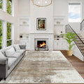 9x12 Area Rugs for Living Room: Washable Abstract Brown White Carpet by GENTDRIZZ
