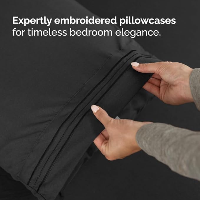 Split Head King Sheet Set – 4 Piece Flex Split Top King Sheets for Adjustable Beds - Fits 14” to 16" Mattress w/ Deep Pockets - Ultra-Soft, Breathable & Cooling - Luxury Bedding & Wrinkle Free - Black