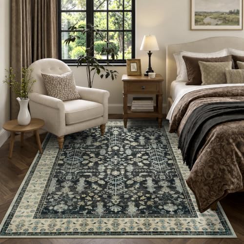5x7 Area Rug for Living Room, Non-Slip Washable Large Carpet, Black Brown - Image 3