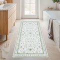 Hazo Haus Washable Oushak Bathroom Runner Rug 2x5 - Eclectic Boho Floral Pastel, Non Slip Low Pile Stain Resistant Small Throw Rug for Bedroom, Laundry Room, Powder Room, Cream Green by HazoHaus