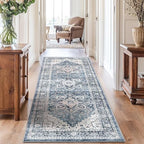 Amada 2'6" x 8' Washable Runner Rug for Hallway, Blue, Vintage Style - Image 6