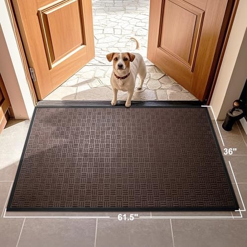 Mibao Front Door Mat Outdoor Entrance, 61.5" x 36" Heavy Duty Welcome Mat for Outdoor and Indoor, Waterproof Dirt Trapper Doormat, Super Absorbent Indoor Entryway Mat for Patio & Porch - Brown - Image 2