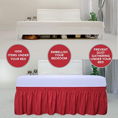 PureFit Wrap Around Ruffled Bed Skirt, Red, Twin/Full - 22" Drop - Image 3