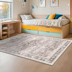 Washable Neutral Farmhouse Living Room Rug, 6x9 Area Rugs for Bedroom, Dining Room Under Table Carpet, Kids Room, Large Boho Vintage Non-Slip Floral Rugs Low Pile Stain Resistant (6x9 Beige/Latte) - Image 6