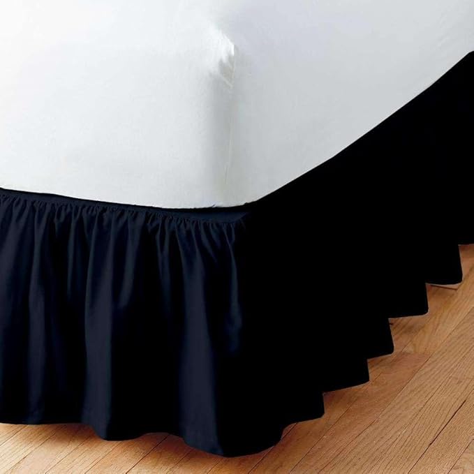 Navy Blue Solid Ruffled Bed Skirt Queen-XL-28 Inch Drop Split Corner, Microfiber Bedskirt with Platform Three Sided Coverage